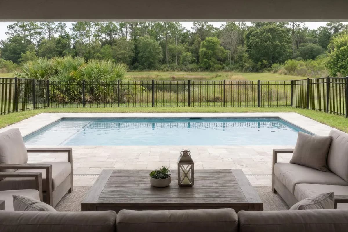Black aluminum fence around a Florida backyard pool, ASAP install
